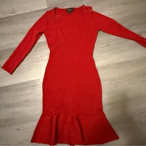BCX Vibrant Red Long Sleeve Dress